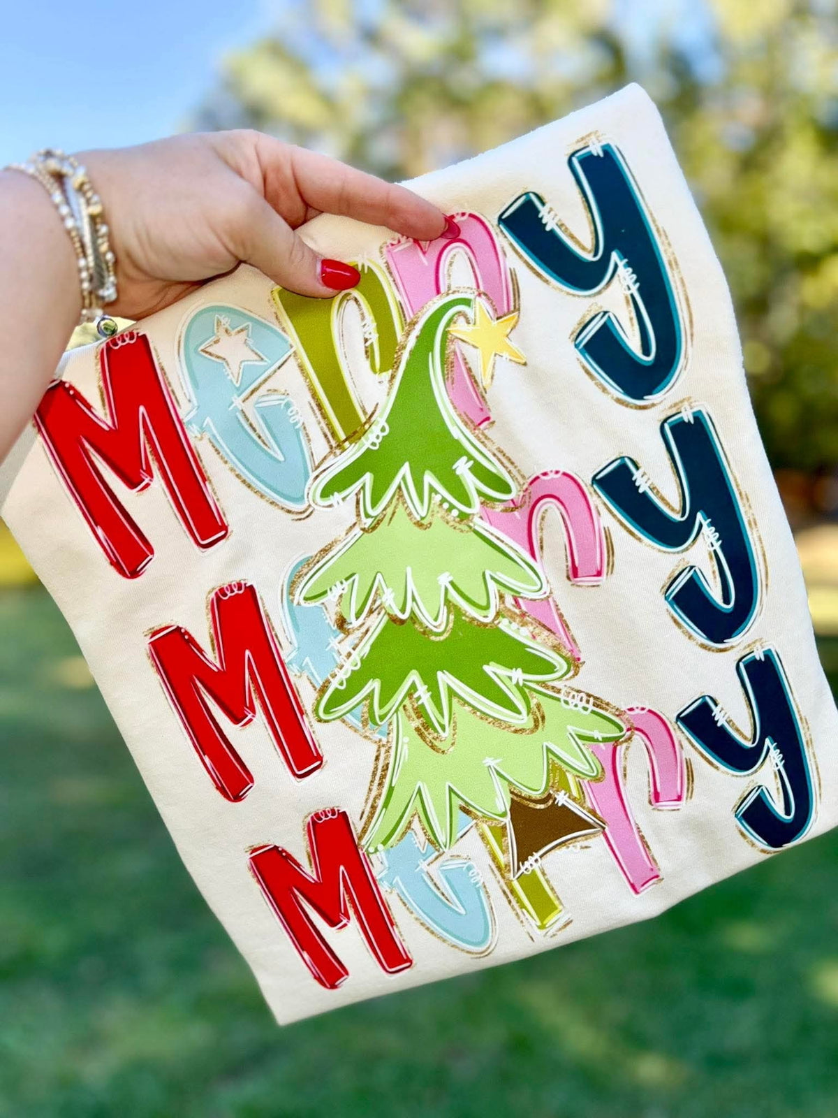 Merry Stacked with tree sunday special DTF transfer