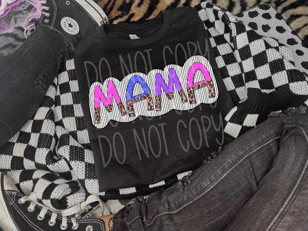Mama colorful and leopard with striped background 27986 DTF transfer
