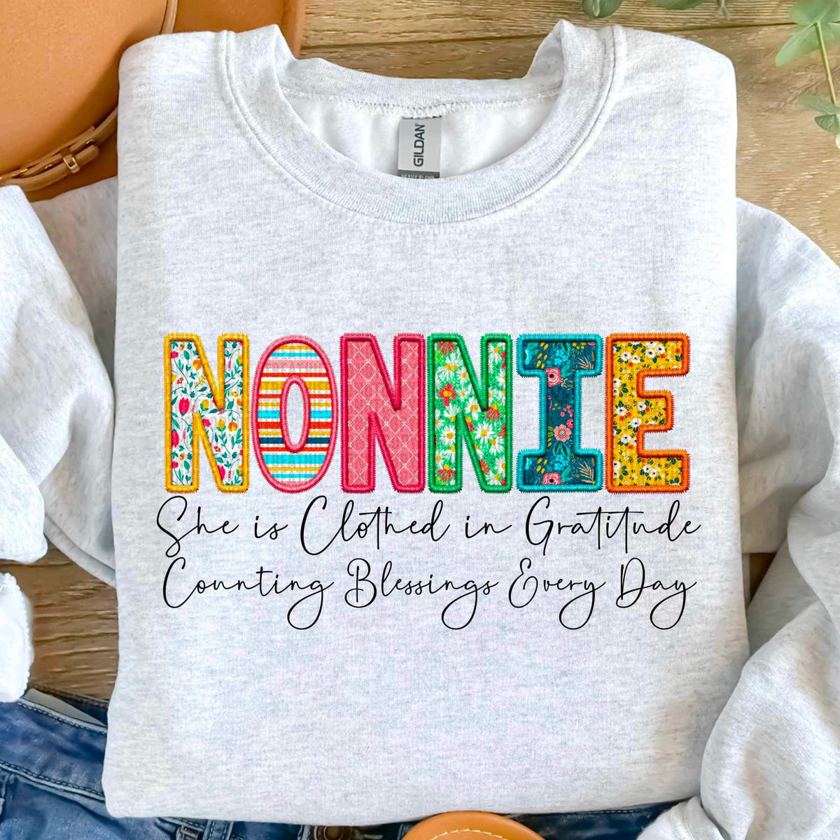 Nonnie she is clothed patterned faux embroidery (SDD) 19742 DTF Transfer