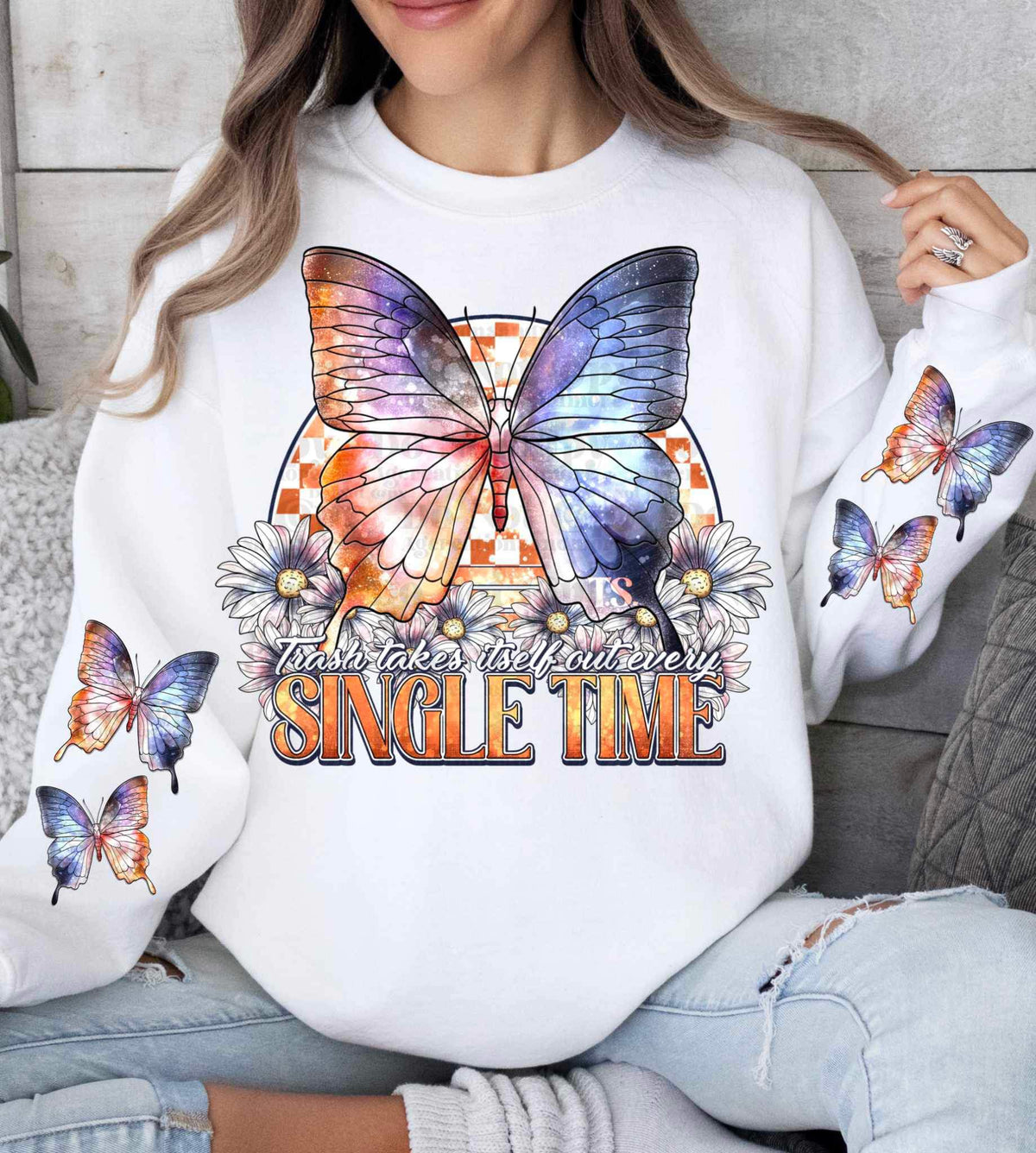 Trash takes itself out every single time butterfly FRONT 19750 DTF Transfer