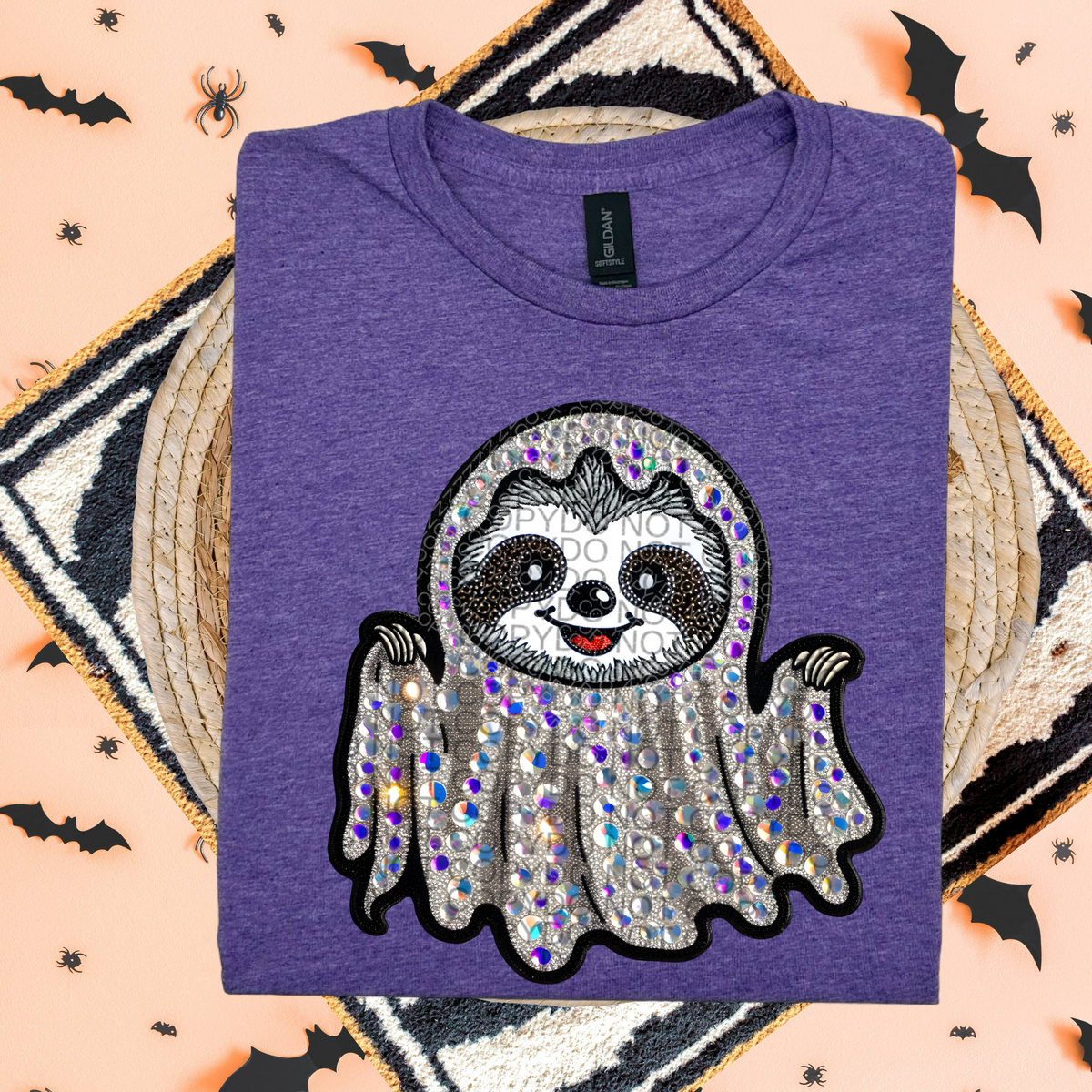 Sequin sloth ghost HW DTF transfer