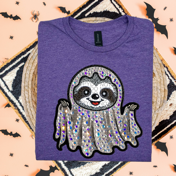 Sequin sloth ghost HW DTF transfer
