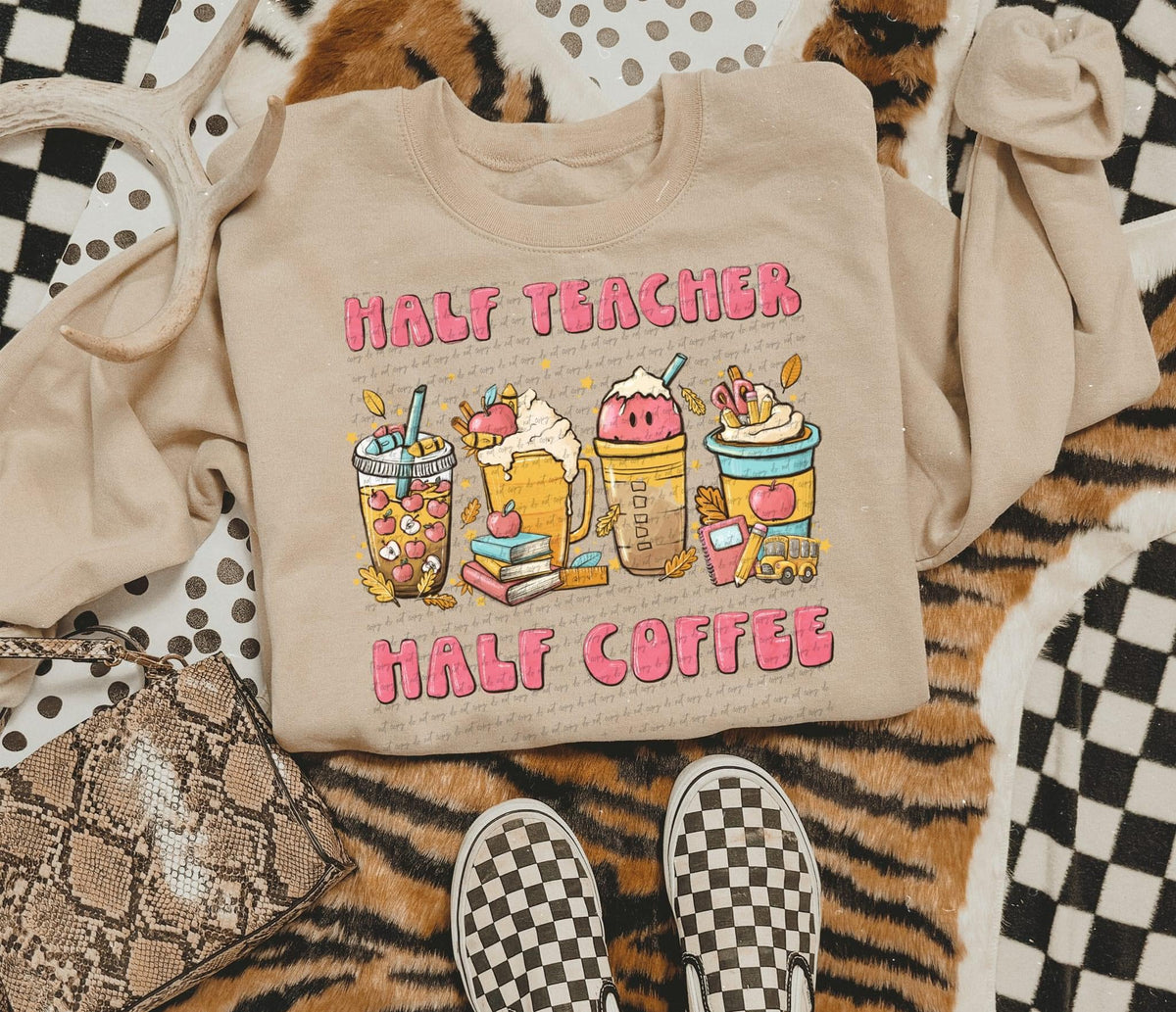 Half teacher half coffee 22653 DTF transfer