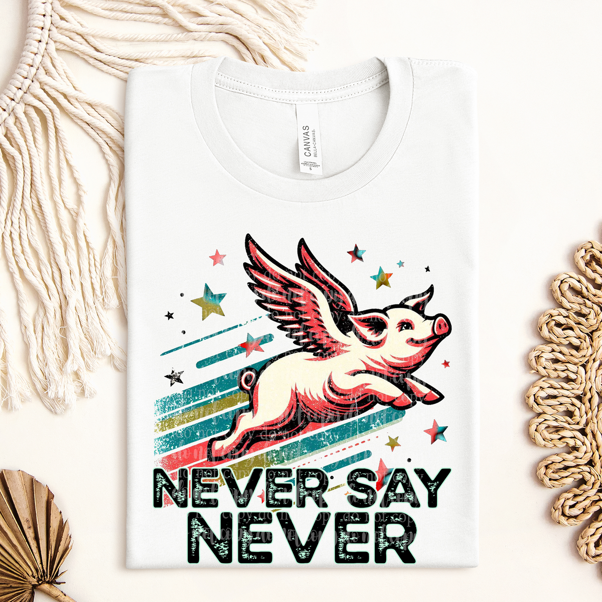 Never say never flying pig (TDD) 39527 DTF transfer