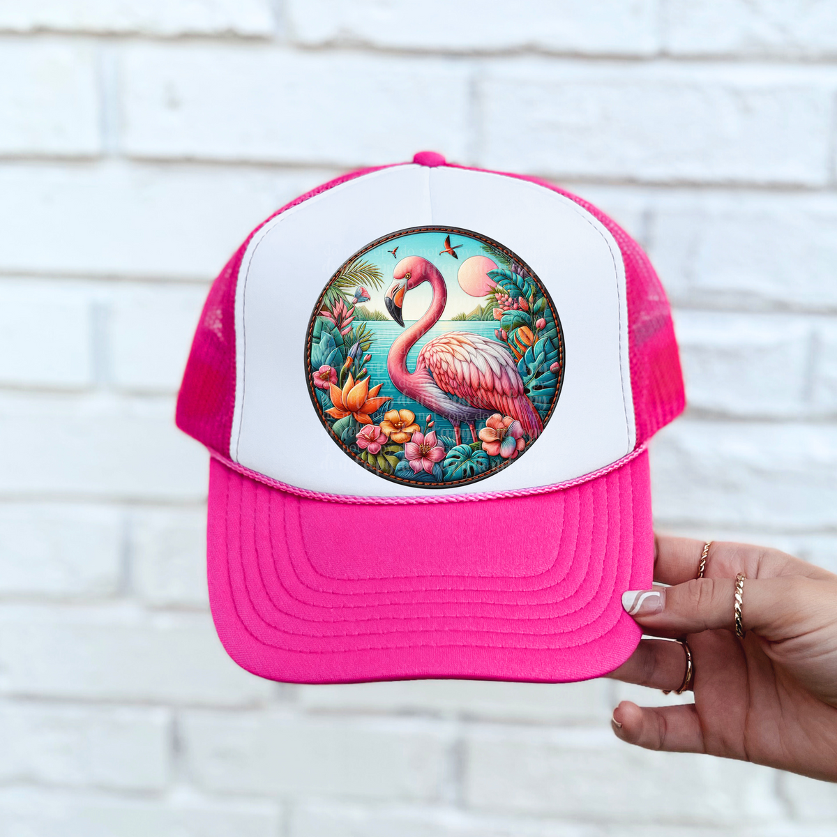 Flamingo circle hat patch (TDD) 39310 DTF transfer
