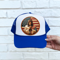 Praying jesus patriotic background leather hat patch (TDD) 39512 DTF transferg