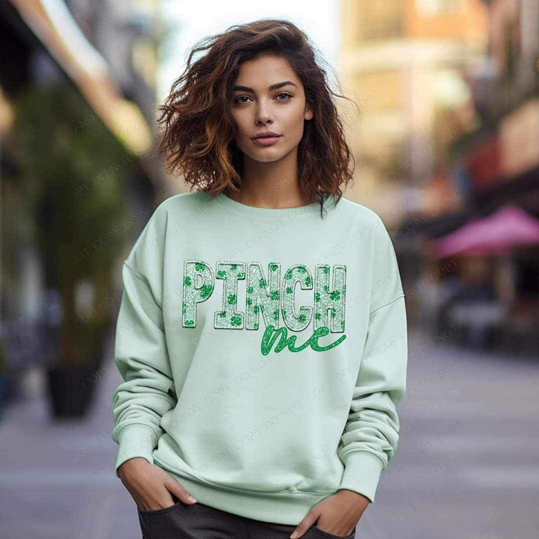 Pinch me embroidered with clover fill 19764 DTF Transfer