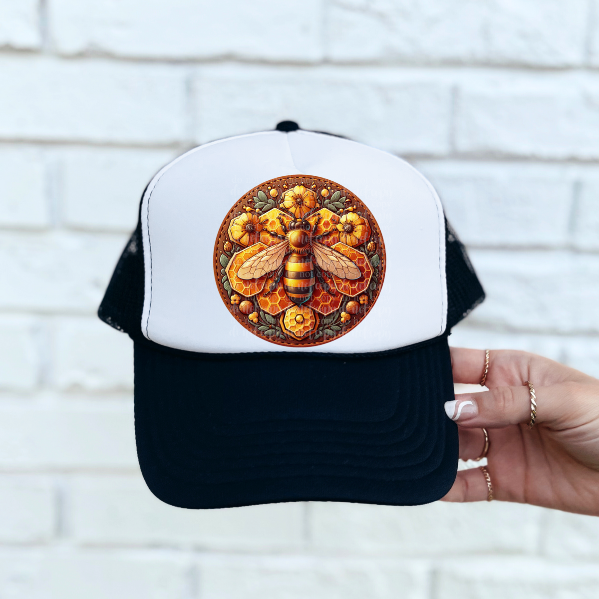 Honey bee circle hat patch (TDD) 39309 DTF transfer