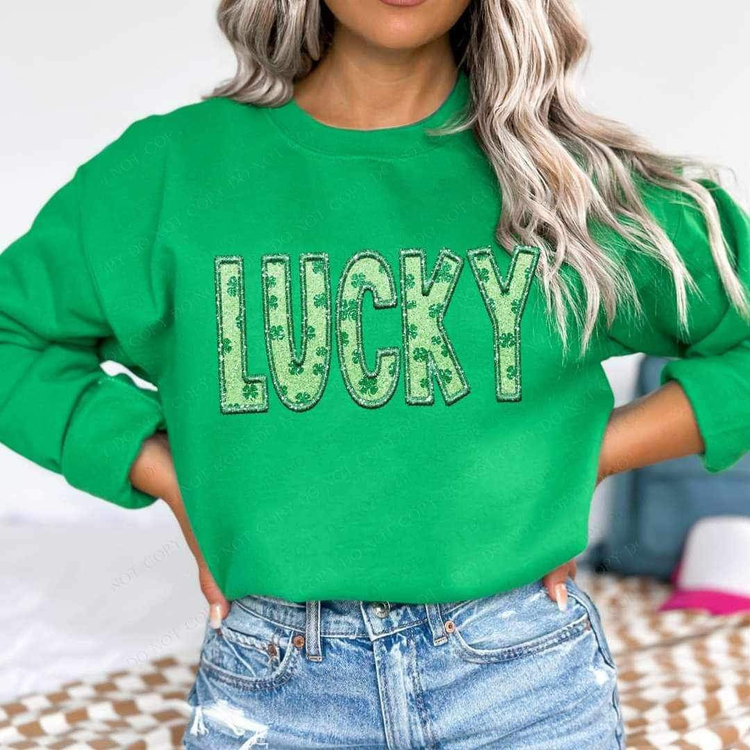 Lucky embroidered with clover fill 19763 DTF Transfer