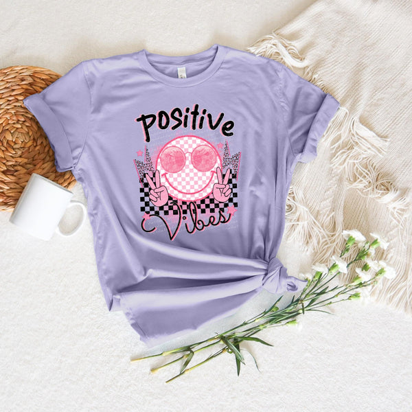 Positive vibes pink checkered smiley 29062 DTF transfer