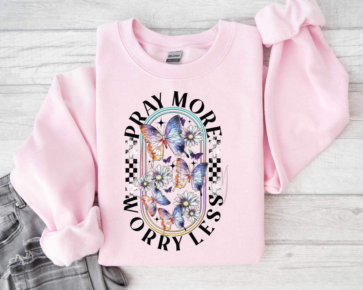 Pray more worry less red and blue butterflies 19759 DTF Transfer