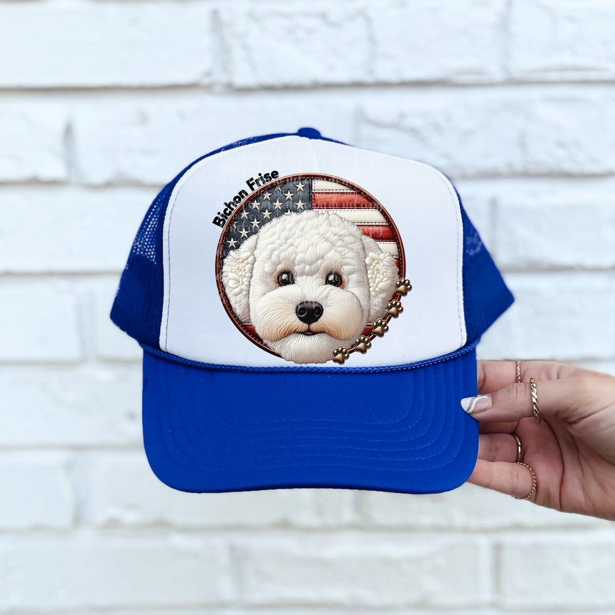 Bichon frise patriotic hat patch (TDD) 39303 DTF transfer