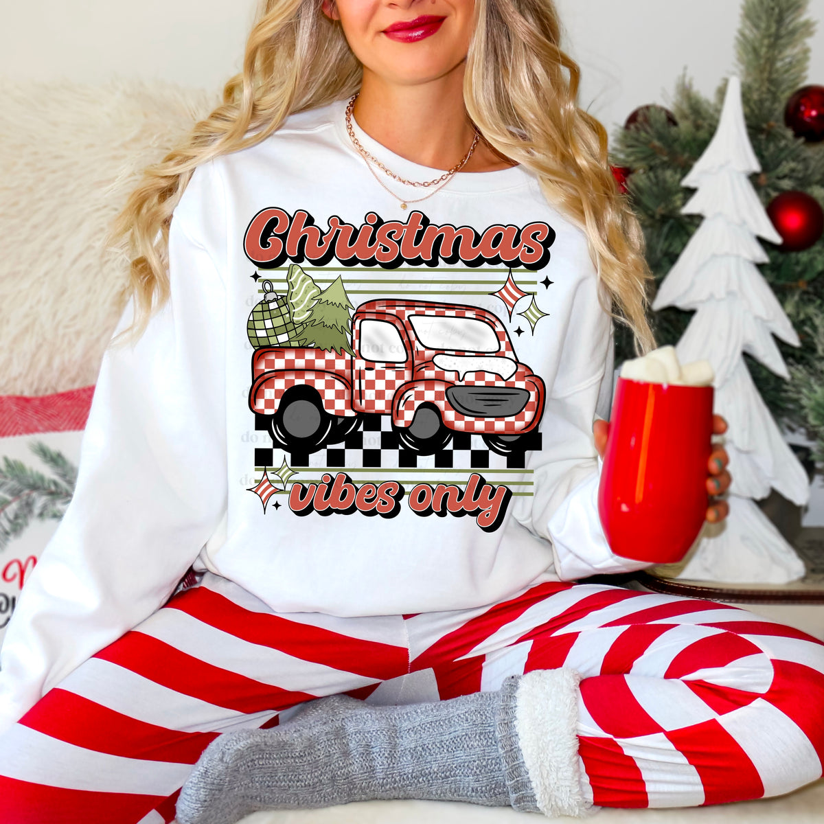 Chrisrmas vibes only red checkered truck CSC DTF transfers