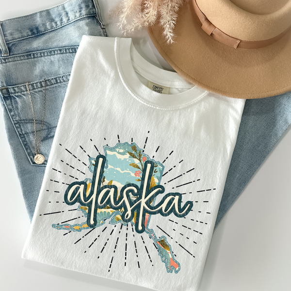 Alaska floral filled blue outline (TDD) 39342 DTF transfer