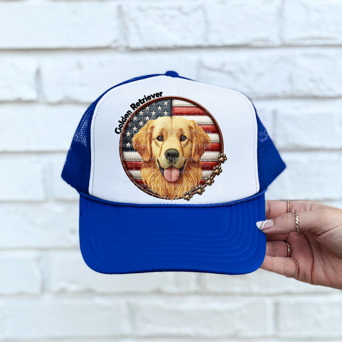Golden retriever patriotic hat patch (TDD) 39297 DTF transfer