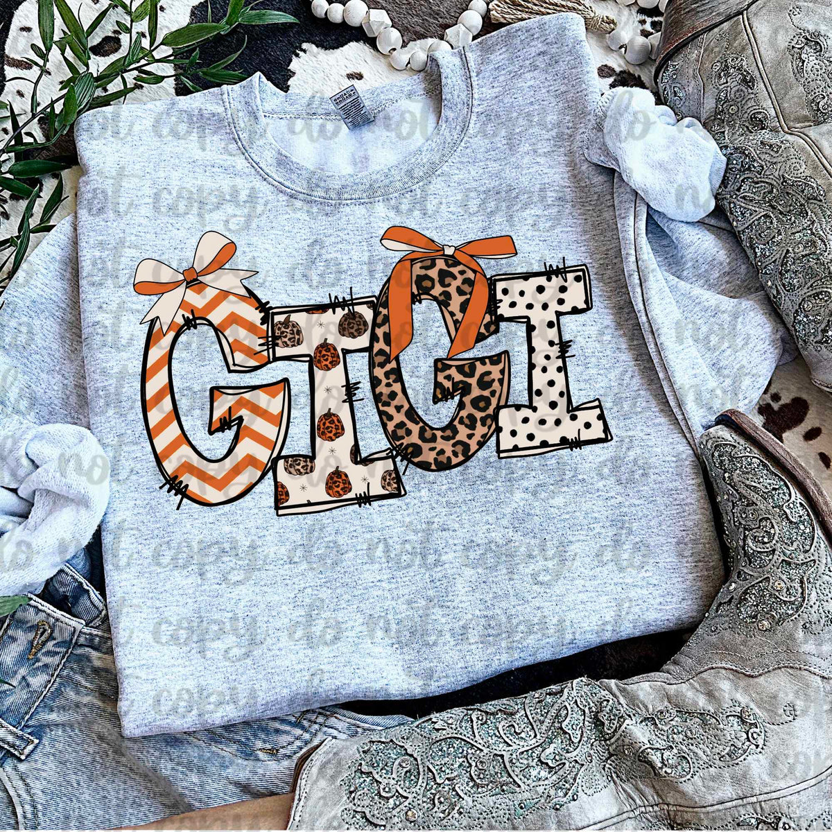 Gigi fall names with bows (vintage) 60745 DTF transfer