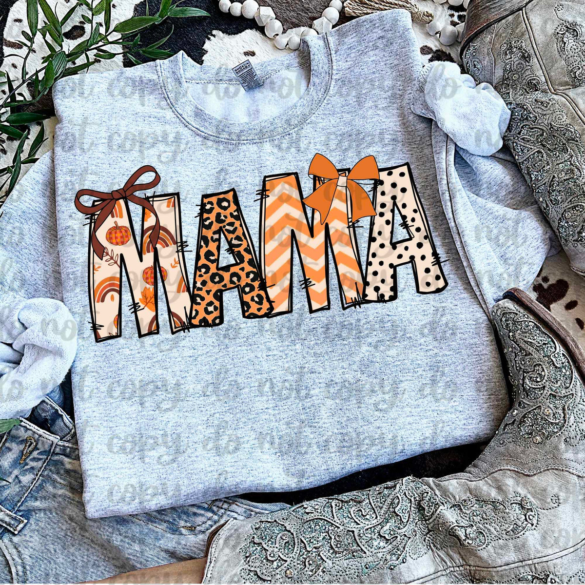Mama fall names with bows (vintage) 60744 DTF transfer
