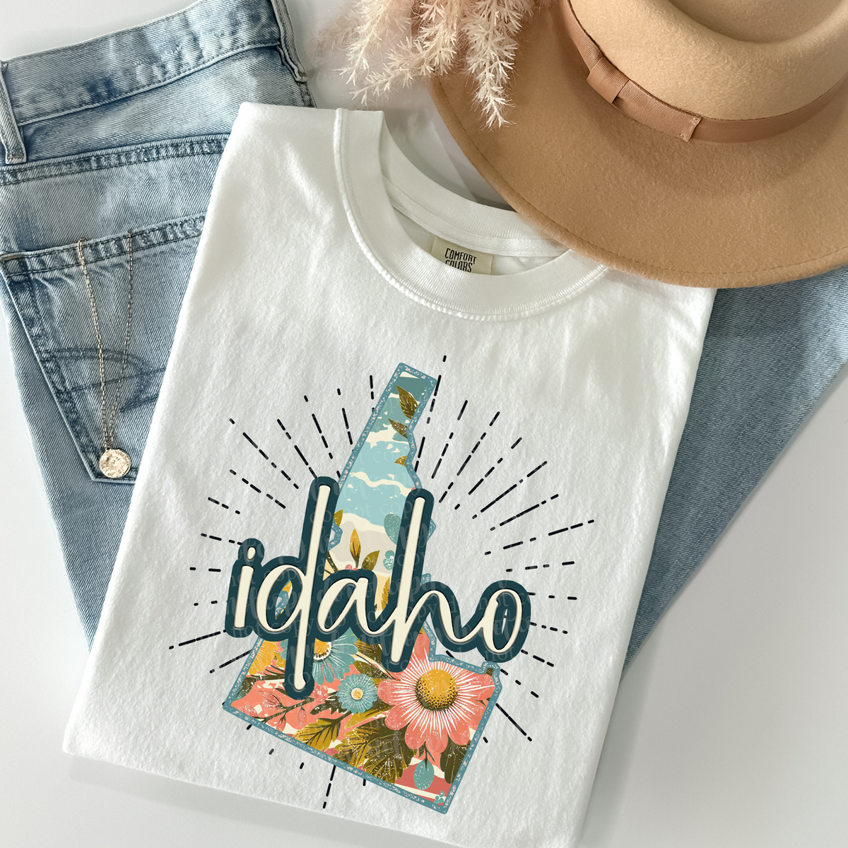 Idaho floral filled blue outline (TDD) 39329 DTF transfer