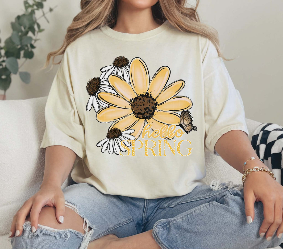 Hello spring yellow flower (LINDA) DTF Transfer