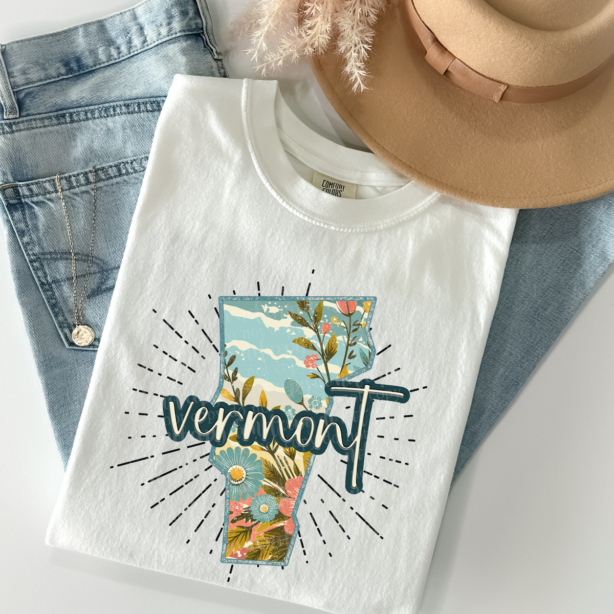 Vermont floral filled blue outline (TDD) 39328 DTF transfer