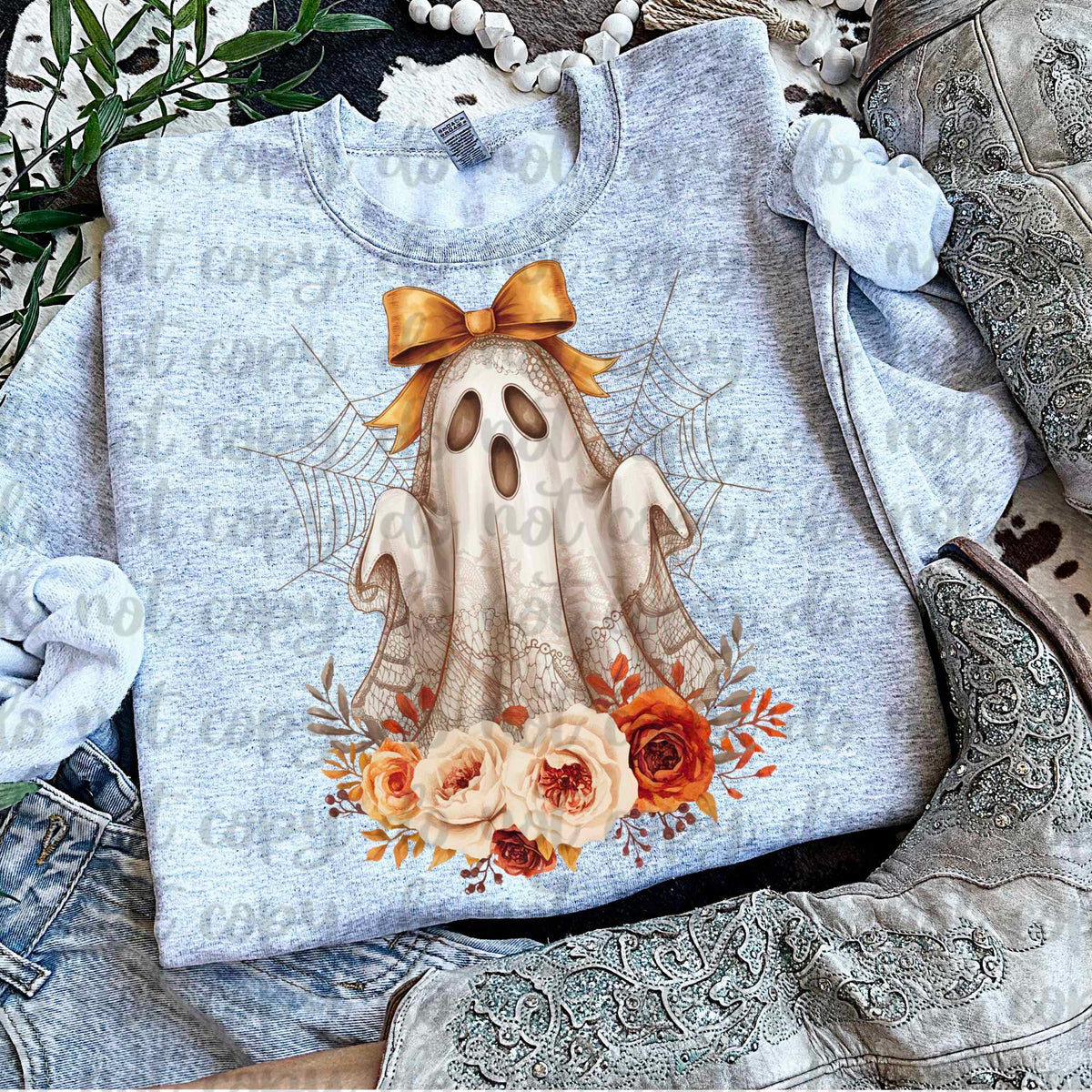 Fall ghost with bow (vintage) 60725 DTF transfer