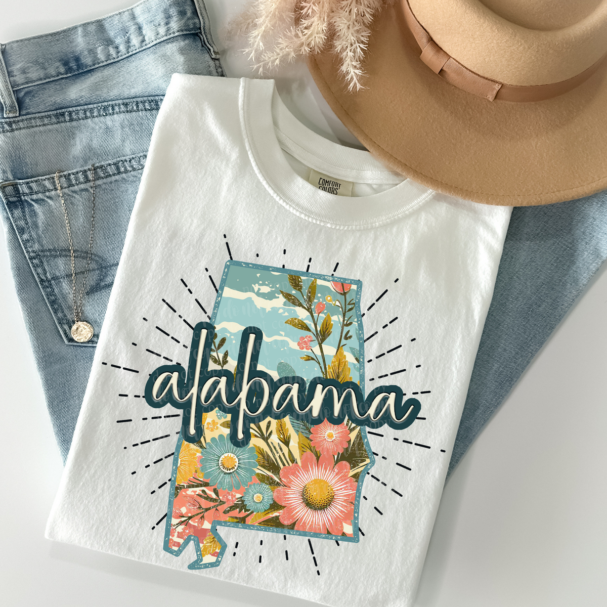 Alabama floral filled blue outline (TDD) 39327 DTF transfer