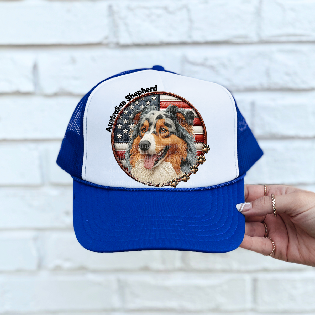 Australian shephard patriotic hat patch (TDD) 39296 DTF transfer