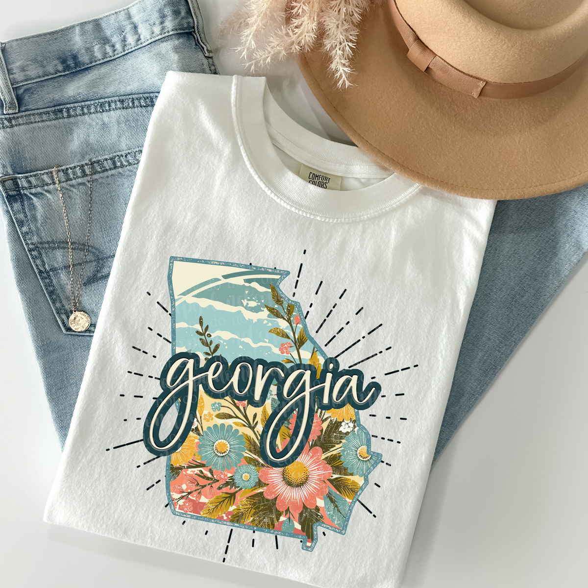 Georgia floral filled blue outline (TDD) 39324DTF transfer