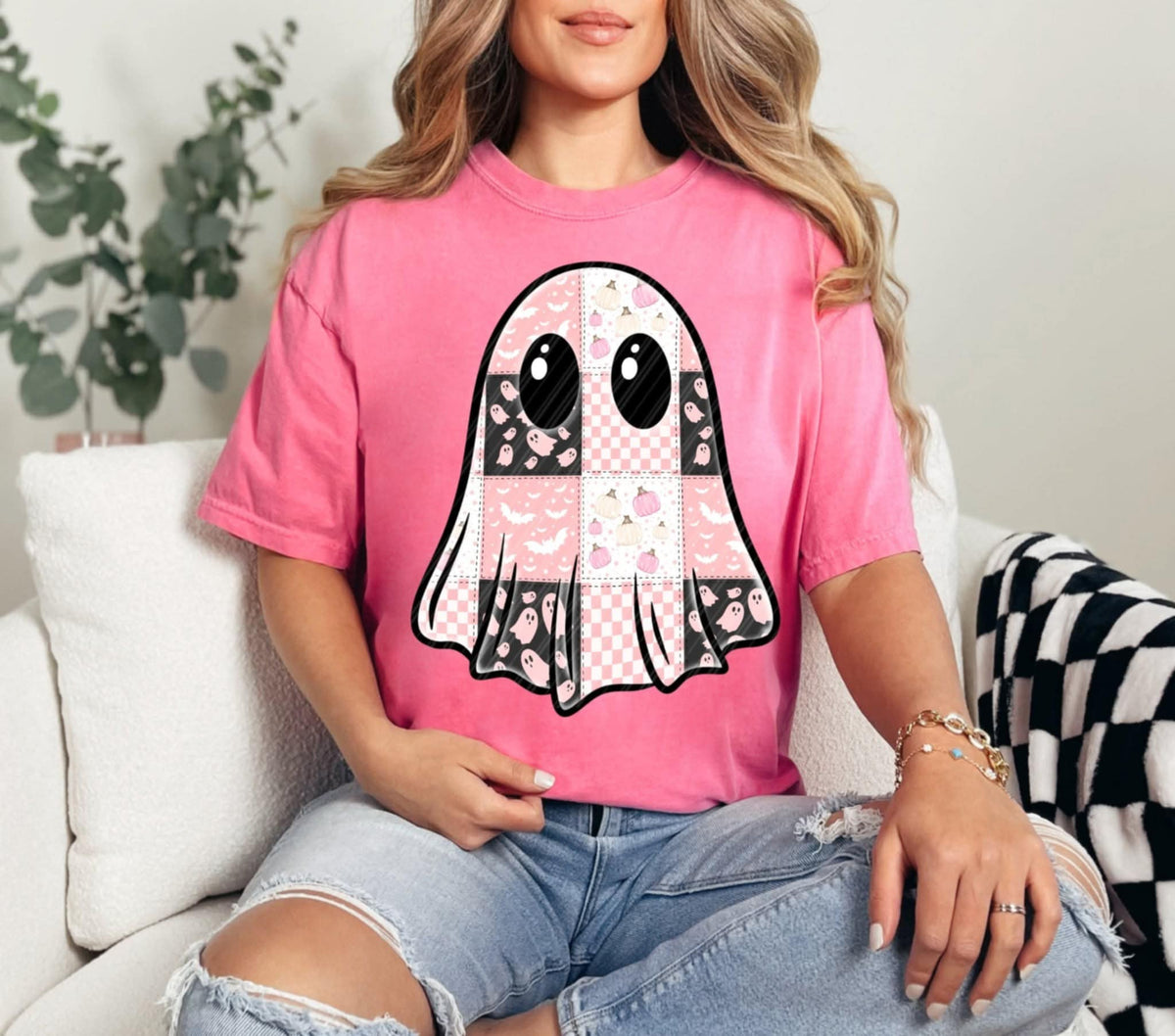 Pink Patchwork Ghost (Linda) DTF transfer