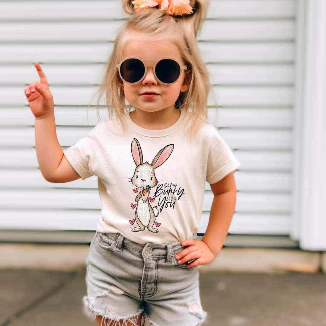 Some bunny loves you (bunny with carrot PINK hearts) 19822 DTF TRANSFER