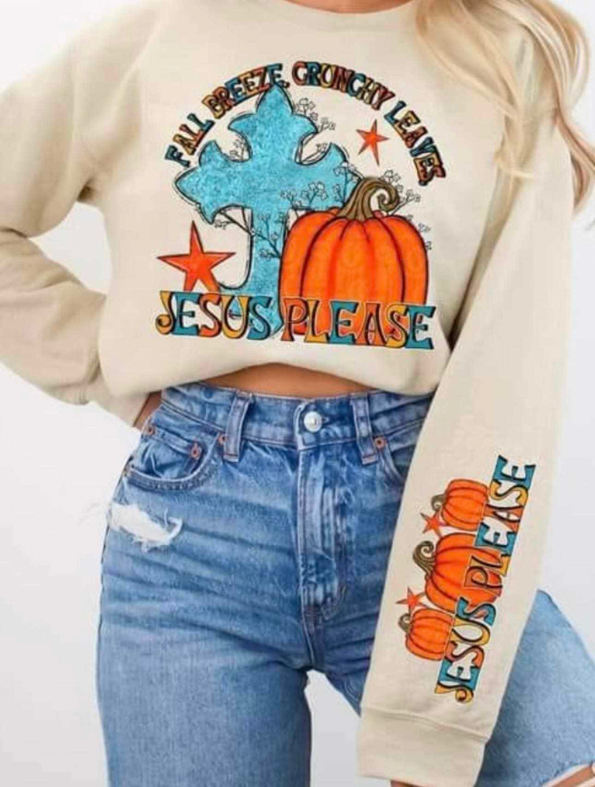 Fall breeze crunchy leaves Jesus please FRONT ONLY 60797 DTF transfer