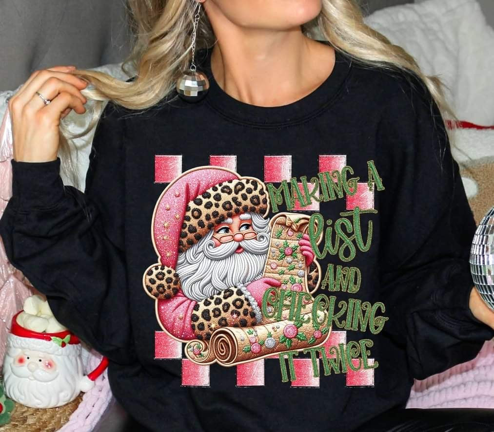 Making a list and checking it twice pink checkered (SSD) 60825 DTF transfer