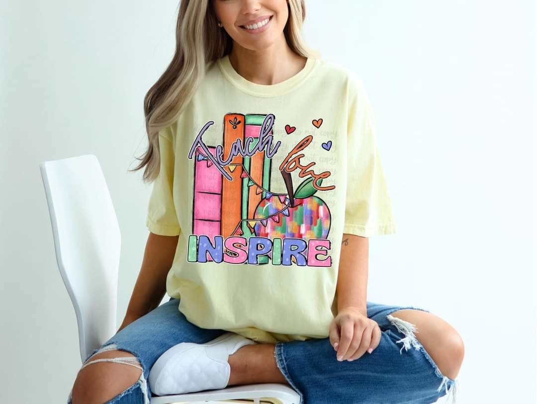 Teach love inspire books and brush stroke apple 29195 DTF transfer