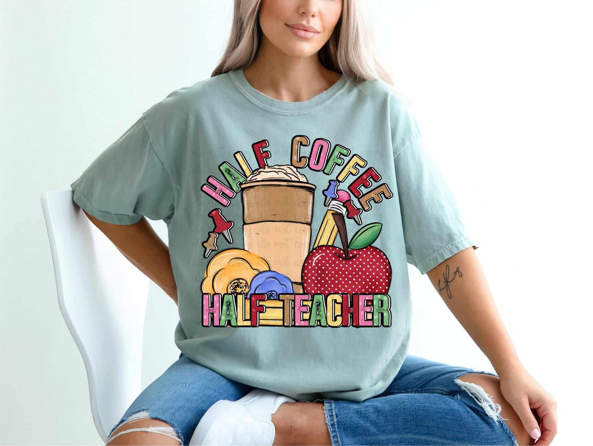 Half coffee half teacher 29189 DTF transfer