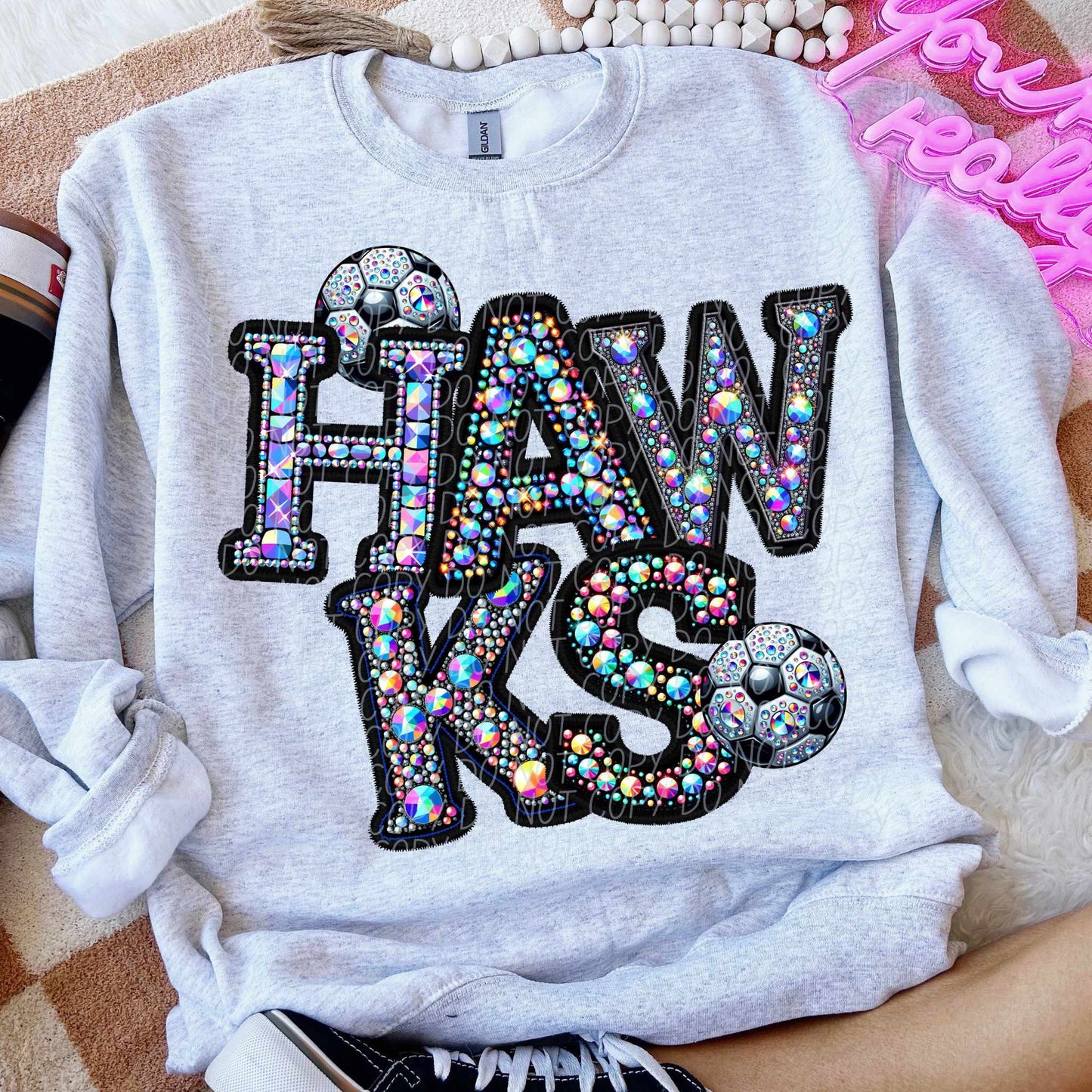 Hawks rhinestone soccer (CITY) 77036 DTF transfer