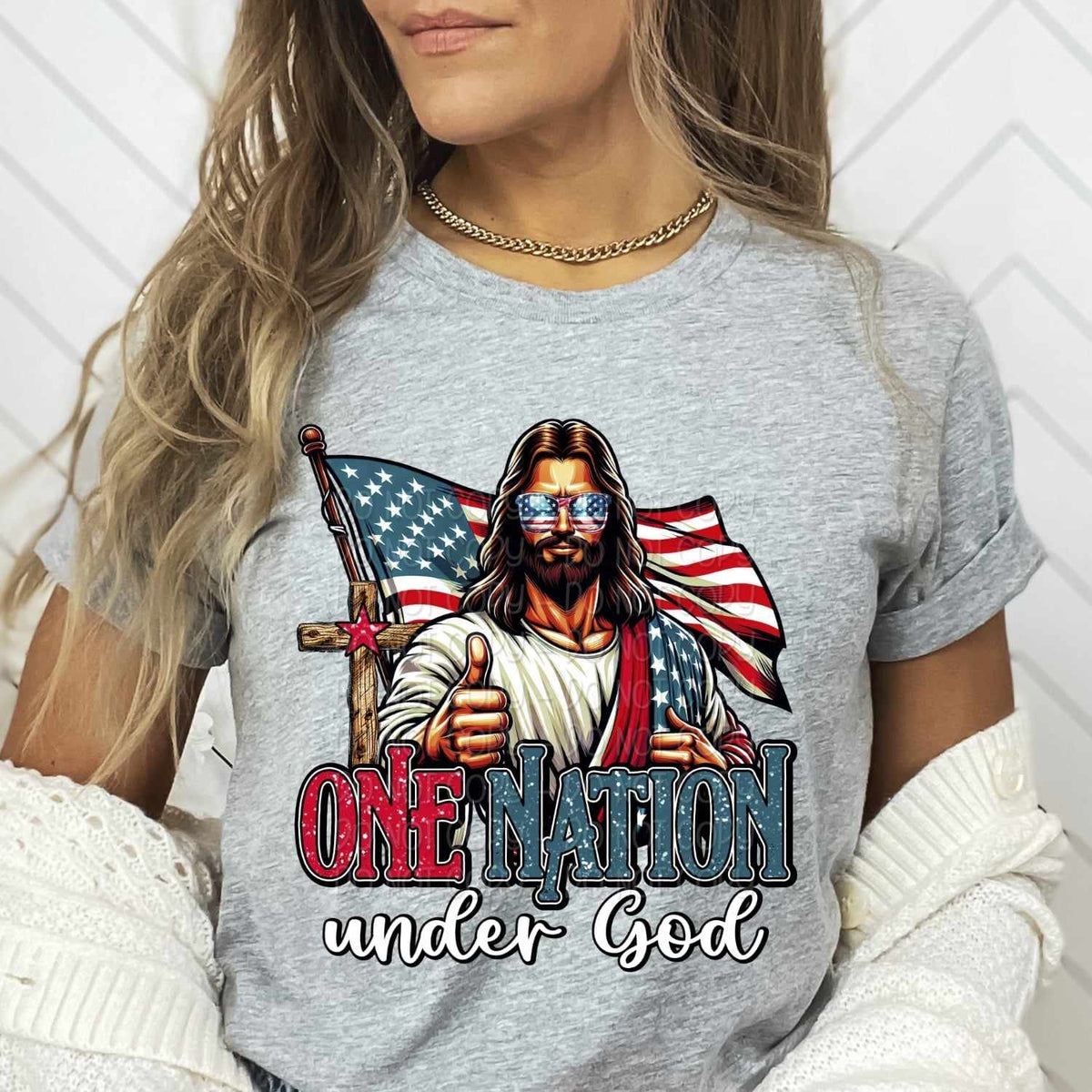 One nation under god esus with american flag 29179 DTF transfer