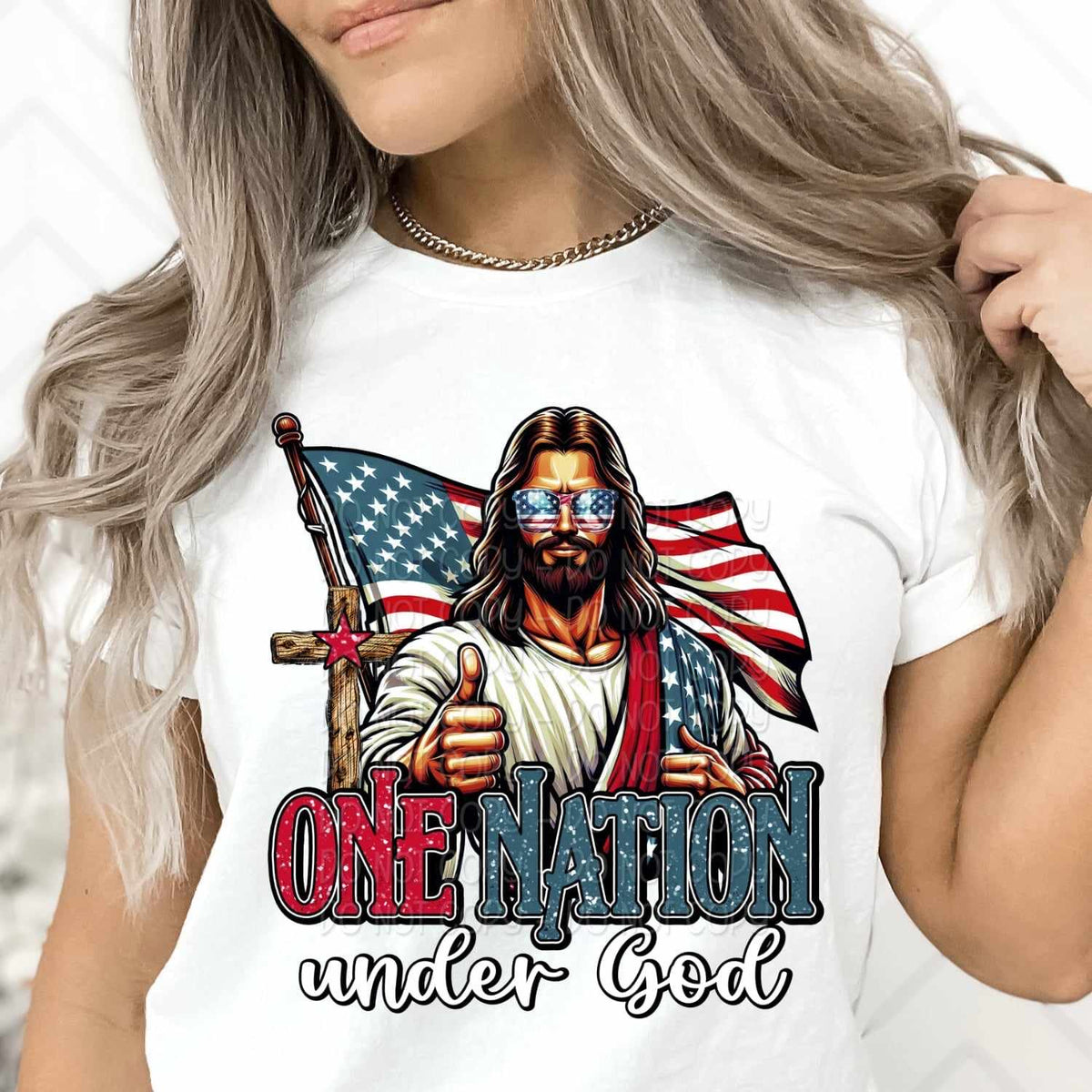 One nation under god esus with american flag 29179 DTF transfer