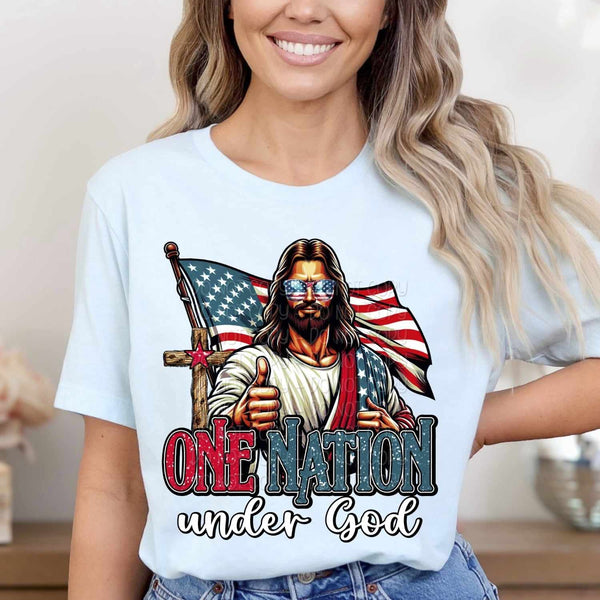 One nation under god esus with american flag 29179 DTF transfer