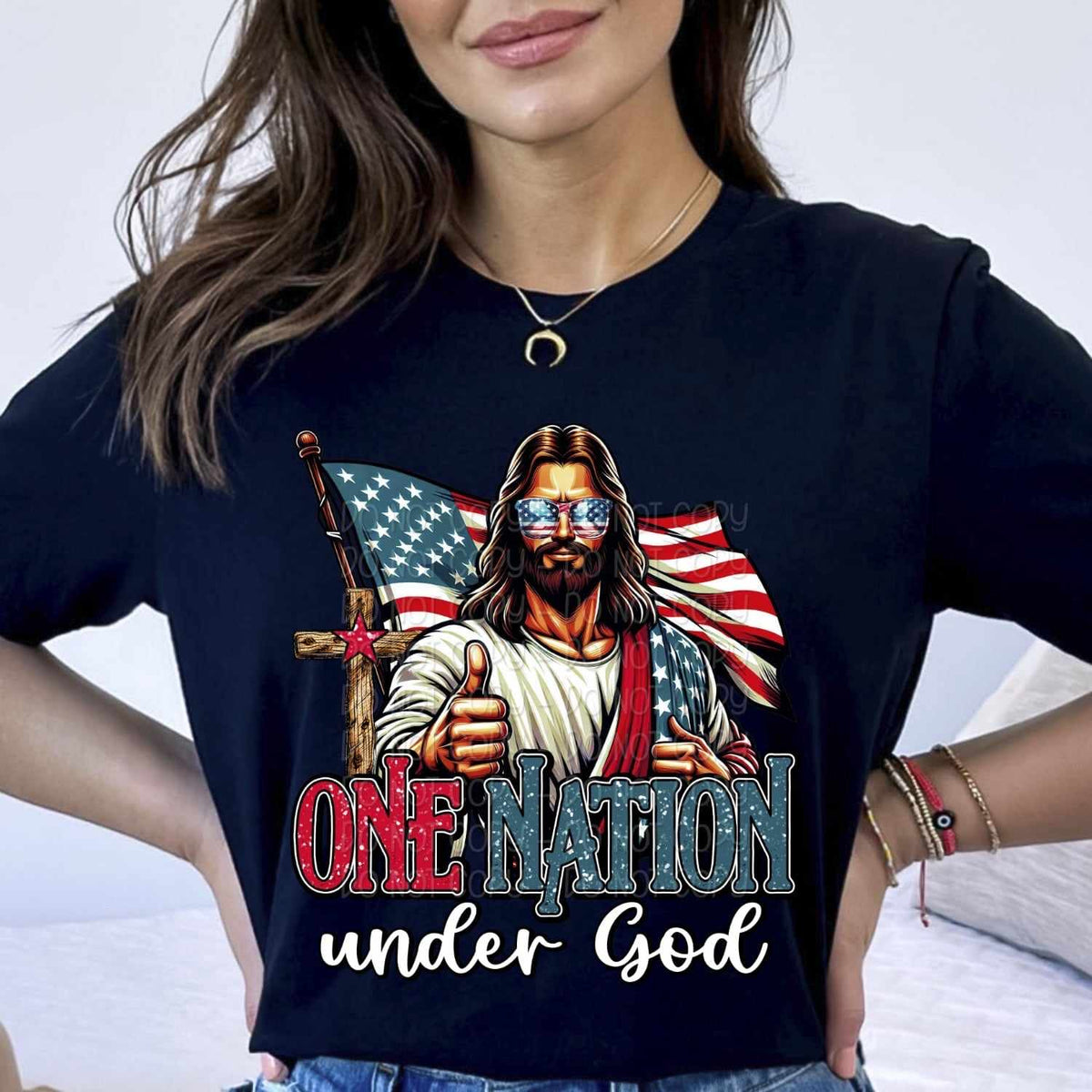 One nation under god esus with american flag 29179 DTF transfer