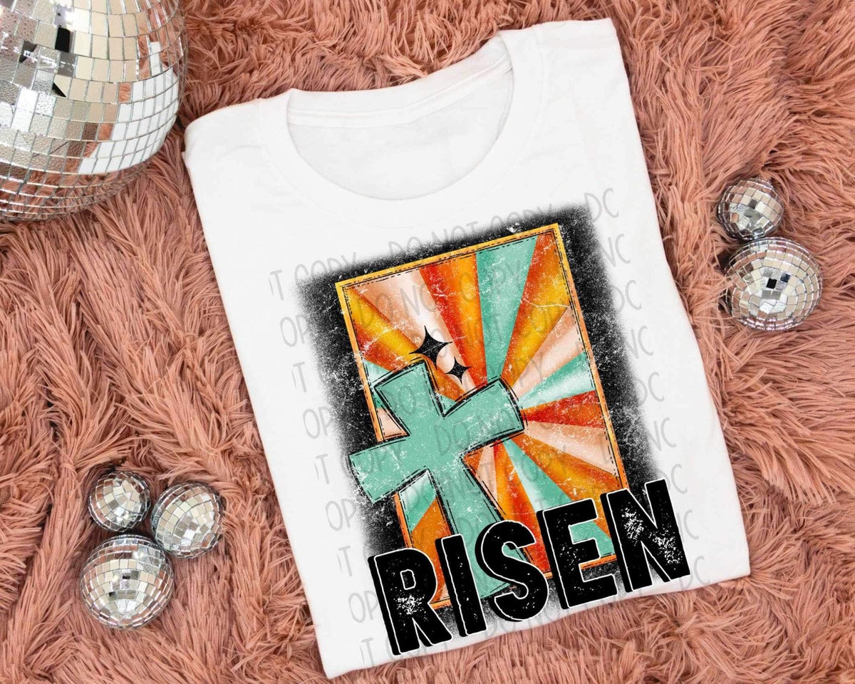 Risen teal cross colorful background 19900 DTF TRANSFER