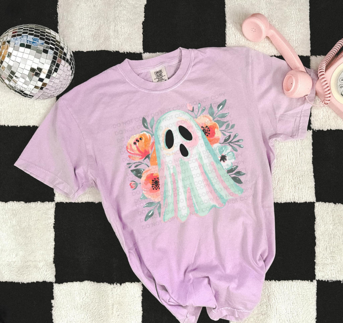 Ghost with orange pink and blue flowers (SCG) DTF transfer