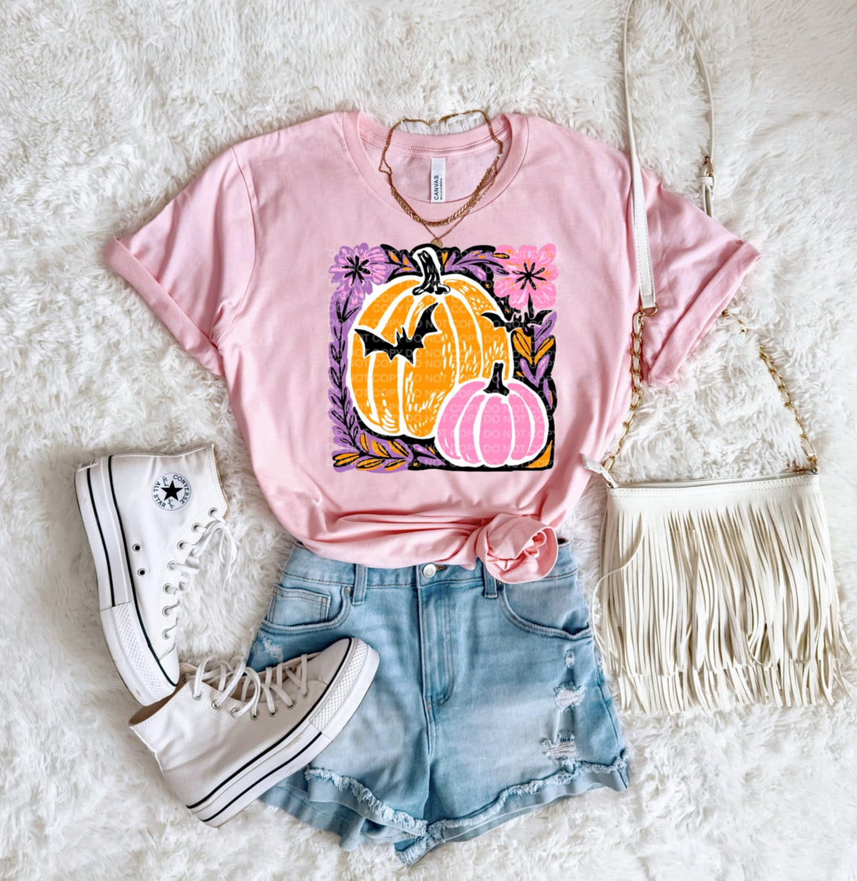 Orange and Pink Pumpkin with bats (SCG) DTF transfer