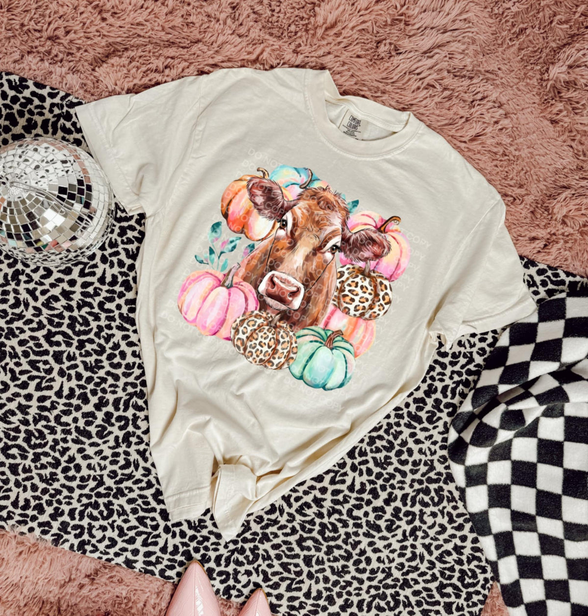 Highland Cow with pastel pumpkins (SCG) DTF transfer