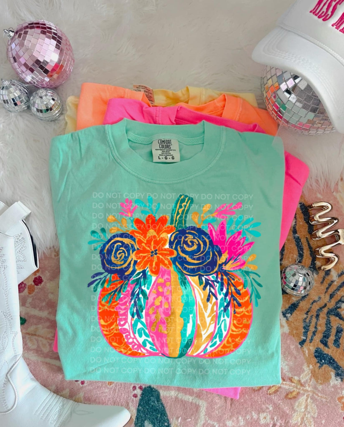 Pumpkin with navy roses (SCG) DTF transfer