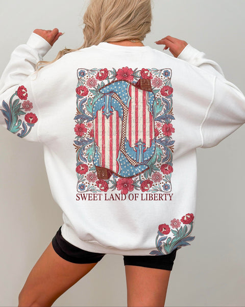 Sweet land of liberty BOOTS with red and pink flowers BACK (AG) 29218 DTF transfer