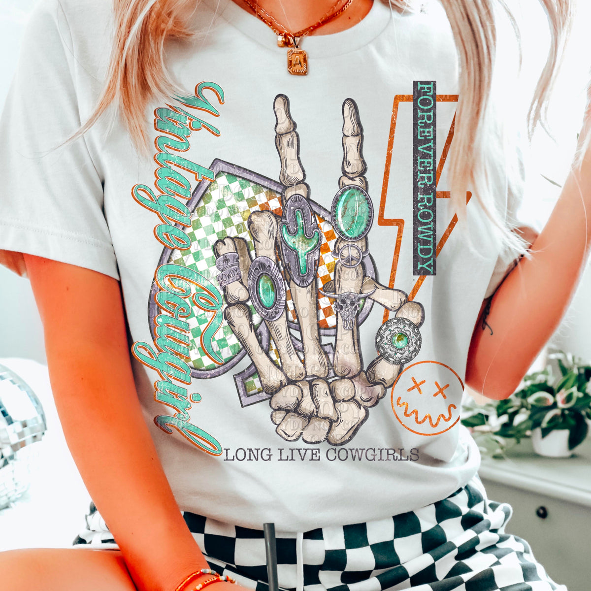 Vintage cowgirl skellie hand with turquoise rings (AG) 29212 DTF transfer