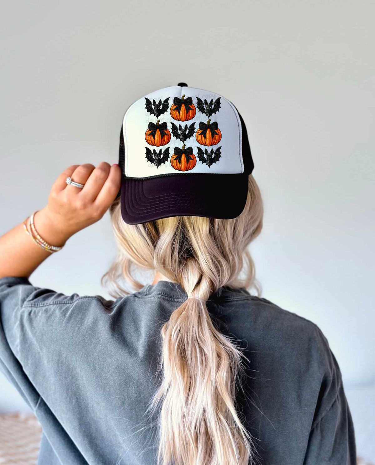 Bat and pumpkin collage hat patch 39485 DTF transfer