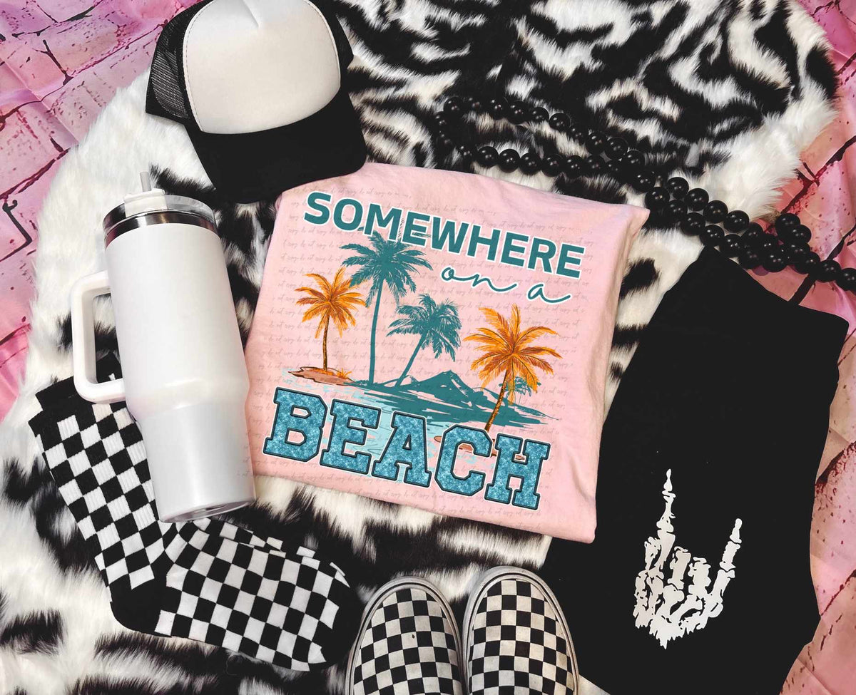 Somewhere on a beach yellow and blue 29265 DTF transfer