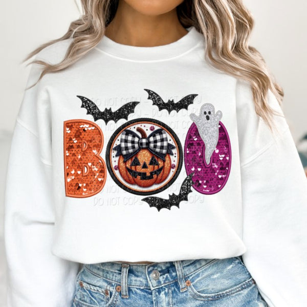 Boo sequin with pumpkin “o” 39599 DTF transfer