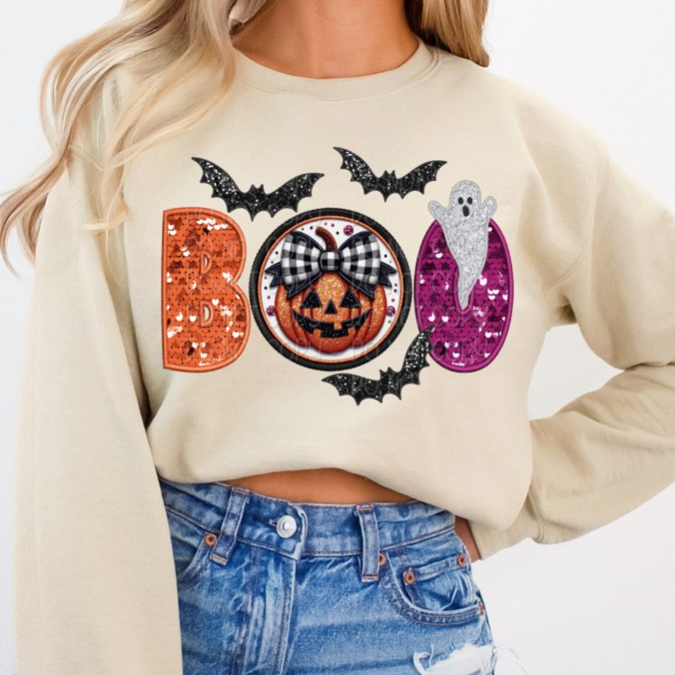 Boo sequin with pumpkin “o” 39599 DTF transfer